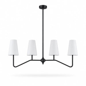 Strellux linear chandelier in black finish with white shades