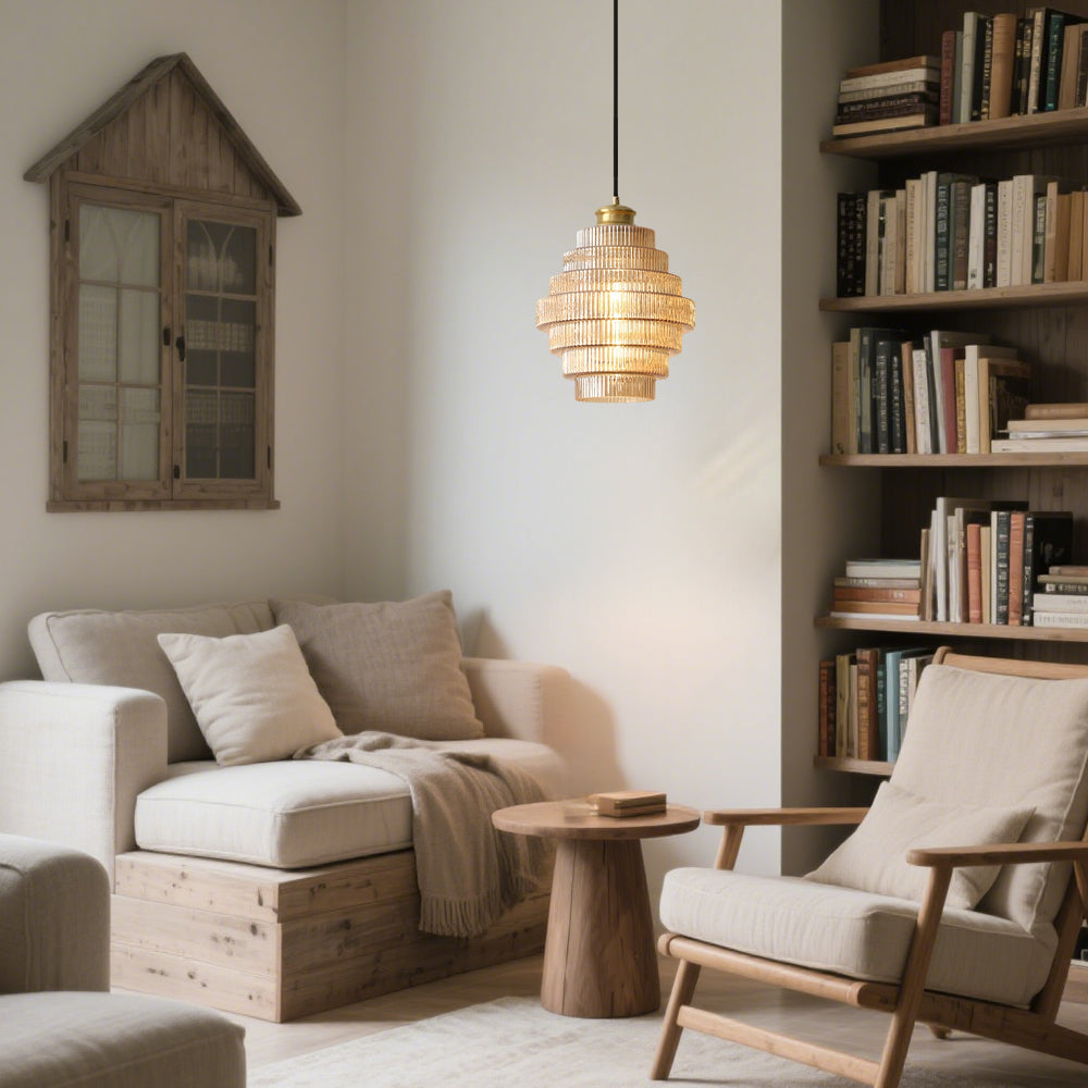 Ronde gestreepte hanglamp voor de woonkamer