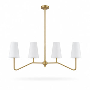 Strellux linear chandelier in brass finish with white shades