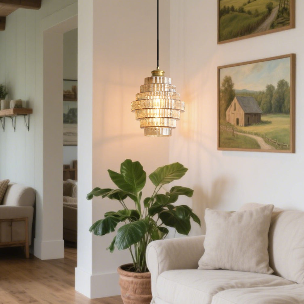 Ronde gestreepte hanglamp voor de woonkamer