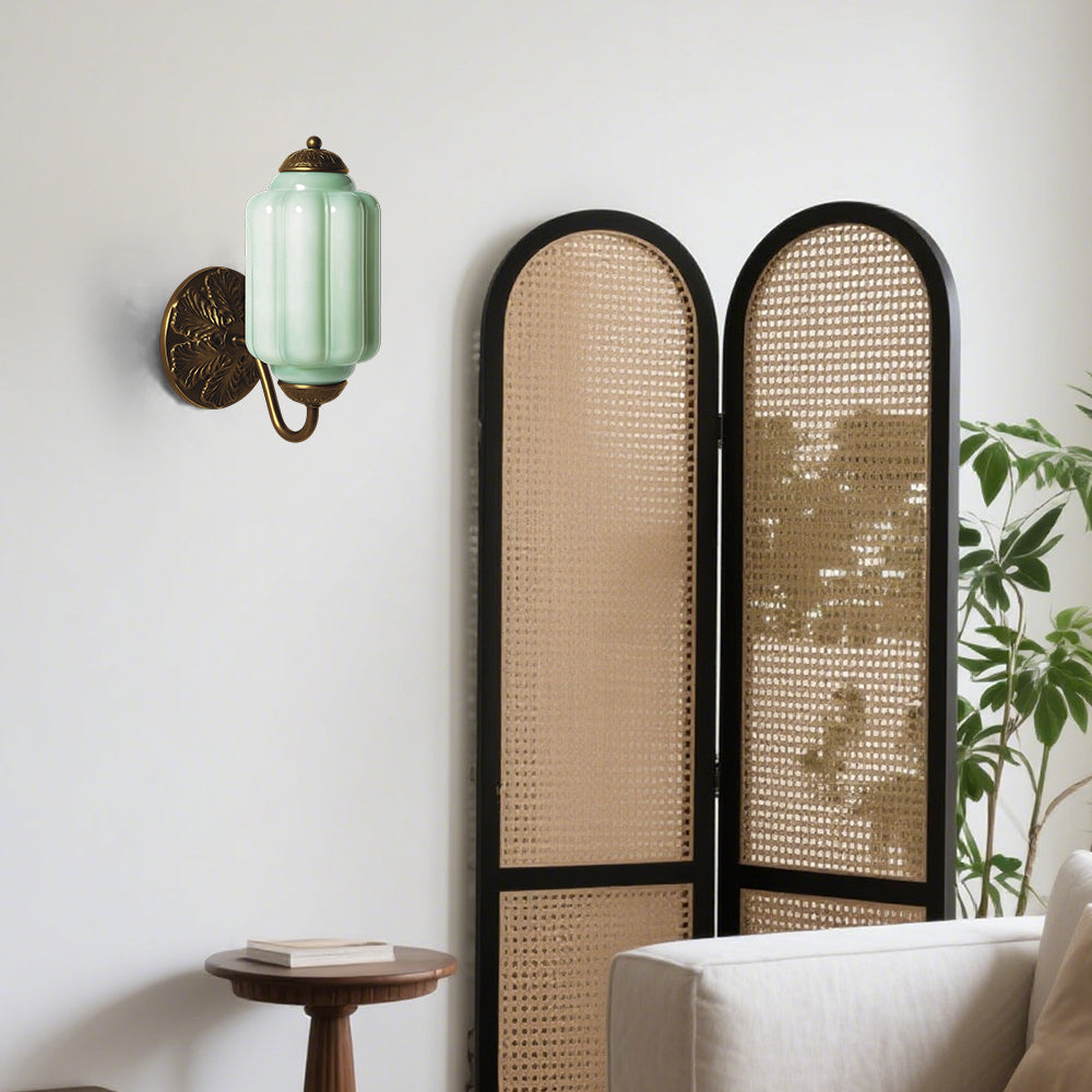 Vintage melkglas messing wandlamp